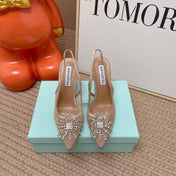 AQUAZZURA 26S POINTED-TOE SLINGBACK 105 MM IN NUDE LEATHER AND MESH CRYSTALS