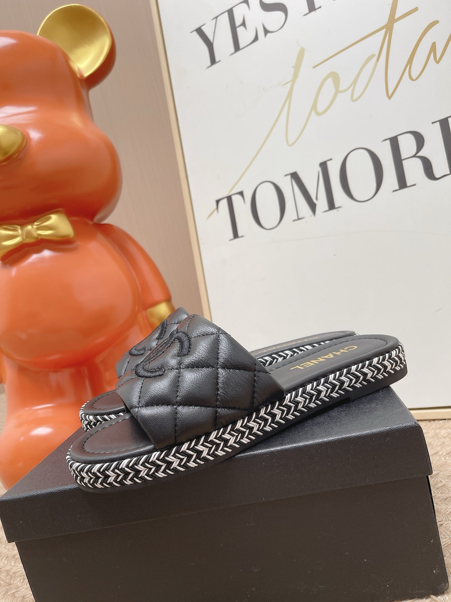 CHANEL 26S WEDGE SANDALS IN BLACK LAMBSKIN