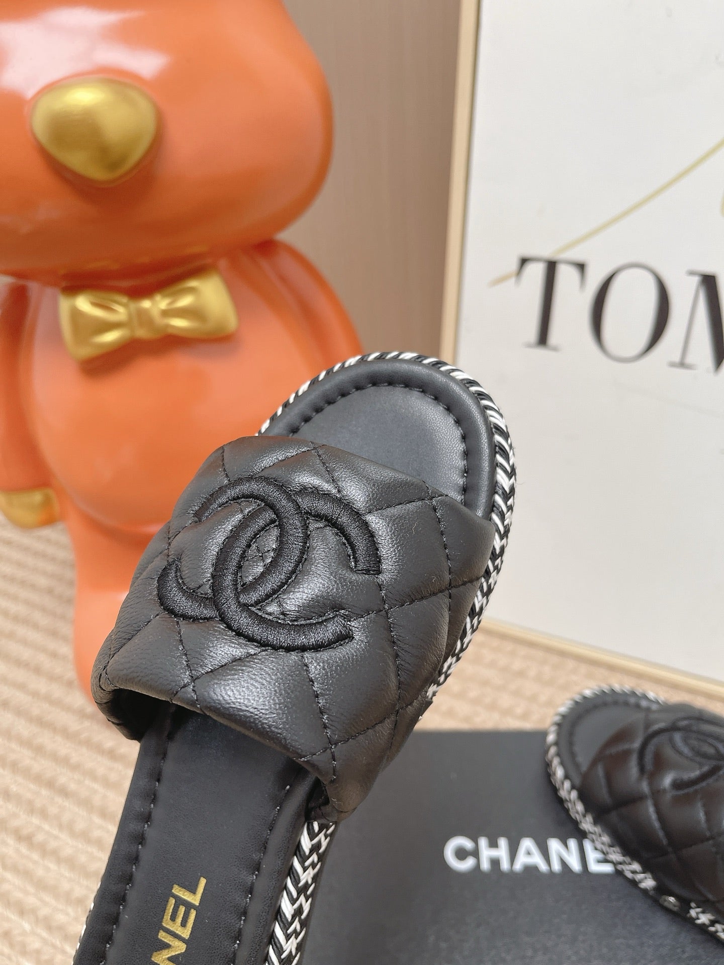 CHANEL 26S WEDGE SANDALS IN BLACK LAMBSKIN