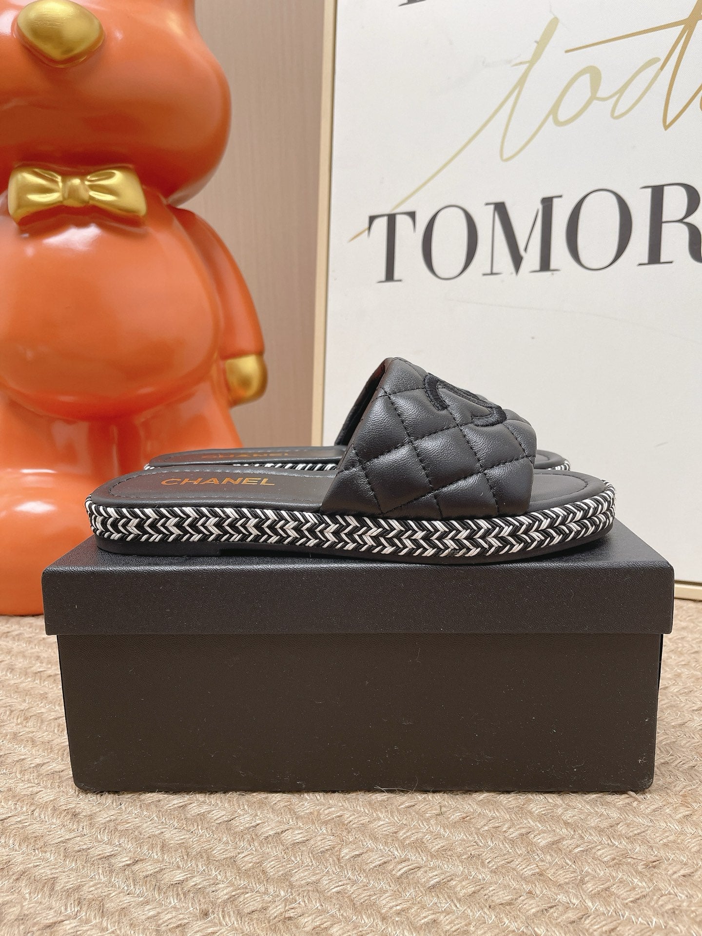 CHANEL 26S WEDGE SANDALS IN BLACK LAMBSKIN