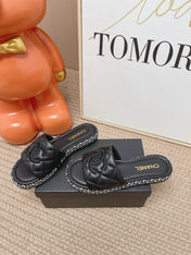 CHANEL 26S WEDGE SANDALS IN BLACK LAMBSKIN