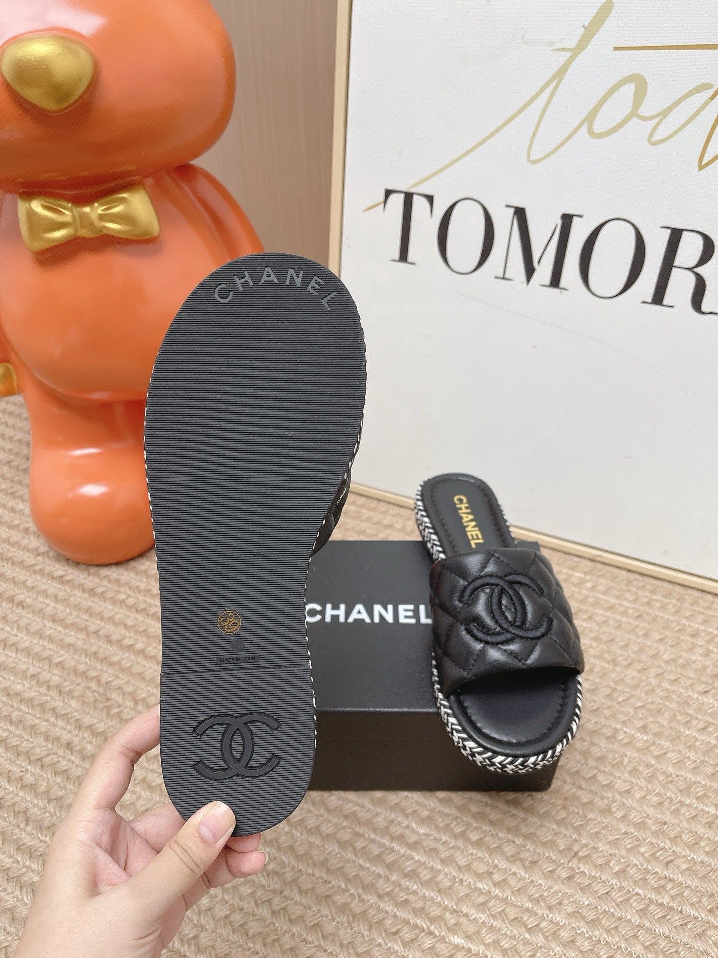 CHANEL 26S WEDGE SANDALS IN BLACK LAMBSKIN