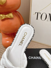 CHANEL 26S WEDGE SANDALS IN WHITE LAMBSKIN