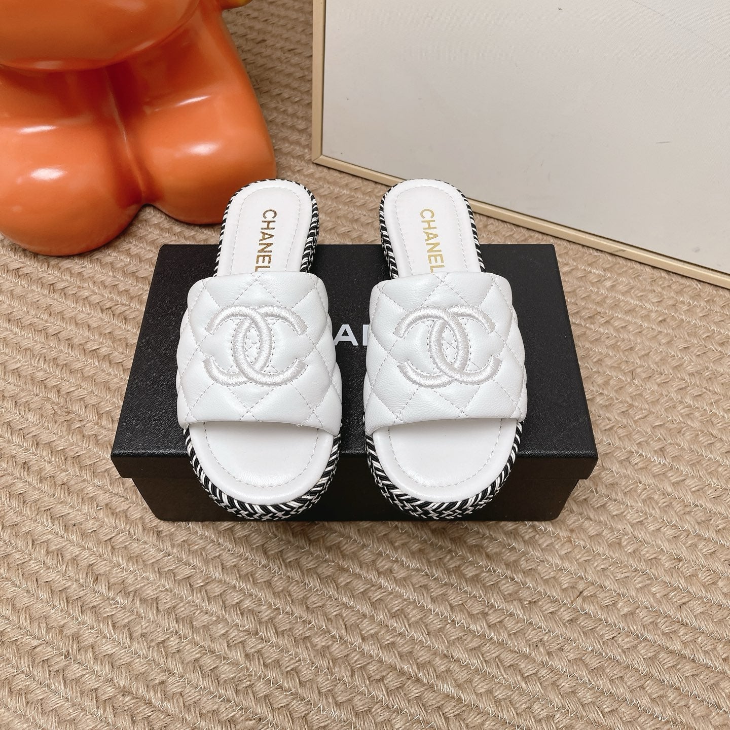 CHANEL 26S WEDGE SANDALS IN WHITE LAMBSKIN