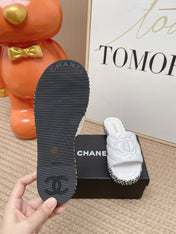 CHANEL 26S WEDGE SANDALS IN WHITE LAMBSKIN