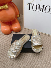 CHANEL 26S WEDGE SANDALS IN GOLD LAMBSKIN