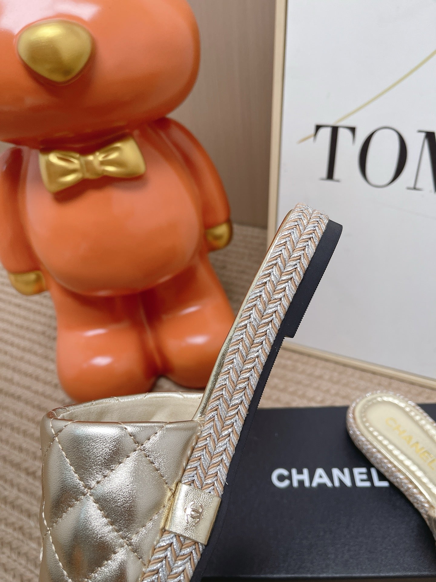 CHANEL 26S WEDGE SANDALS IN GOLD LAMBSKIN