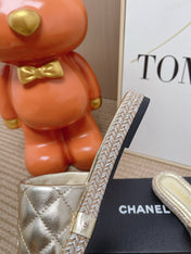 CHANEL 26S WEDGE SANDALS IN GOLD LAMBSKIN