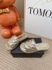 CHANEL 26S WEDGE SANDALS IN GOLD LAMBSKIN