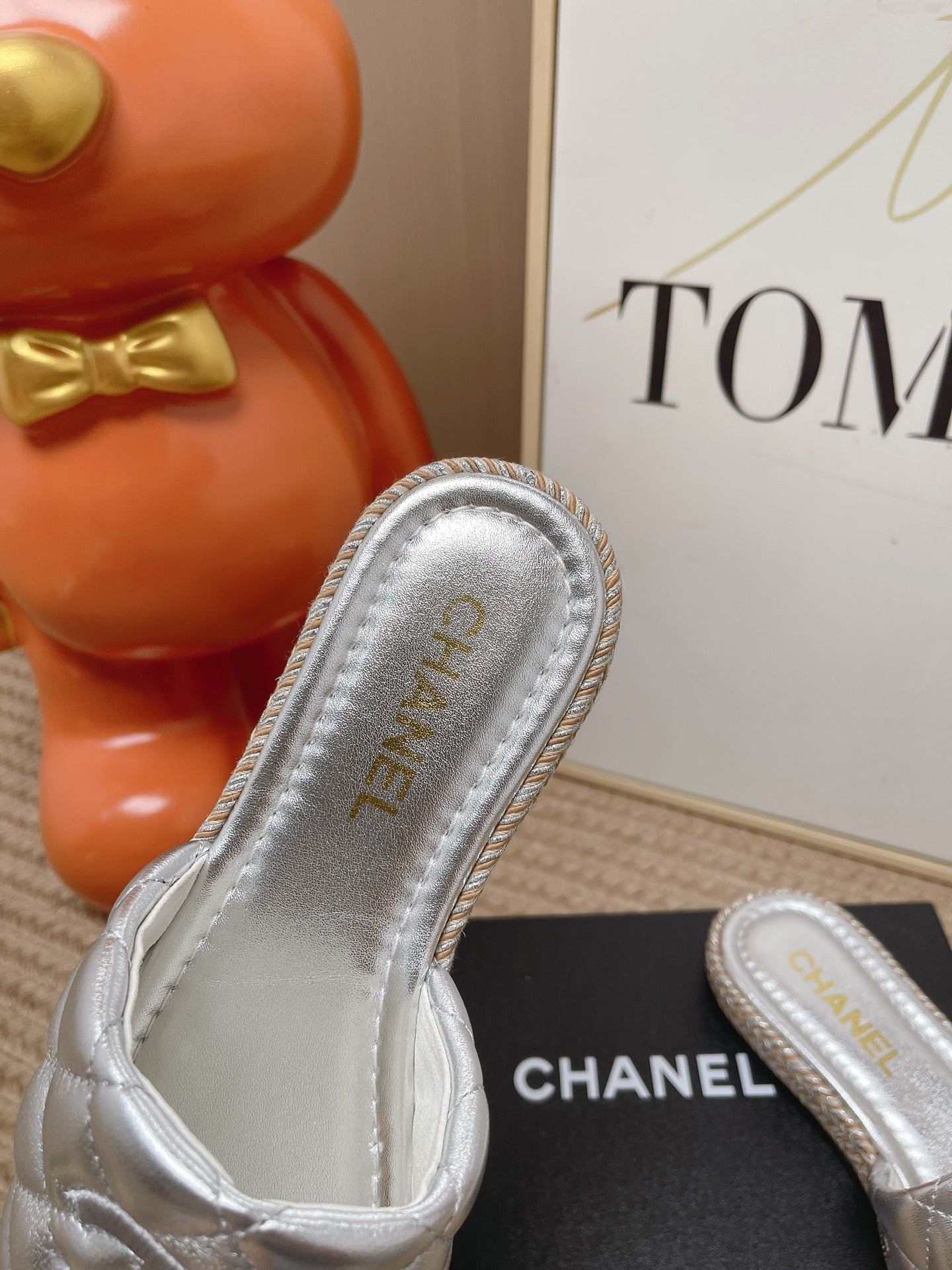 CHANEL 26S WEDGE SANDALS IN SILVER LAMBSKIN