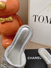 CHANEL 26S WEDGE SANDALS IN SILVER LAMBSKIN