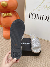 CHANEL 26S WEDGE SANDALS IN SILVER LAMBSKIN