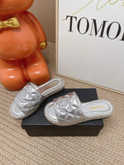 CHANEL 26S WEDGE SANDALS IN SILVER LAMBSKIN