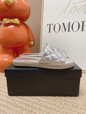 CHANEL 26S WEDGE SANDALS IN SILVER LAMBSKIN