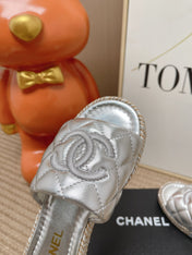 CHANEL 26S WEDGE SANDALS IN SILVER LAMBSKIN