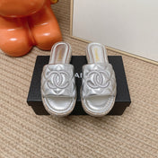 CHANEL 26S WEDGE SANDALS IN SILVER LAMBSKIN