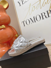 CHANEL 26S WEDGE SANDALS IN SILVER LAMBSKIN