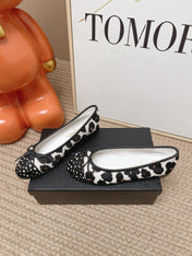 CHANEL 26S BALLET FLATS IN WHITE MIX BLACK LEOPARD PRINT PONY HAIR