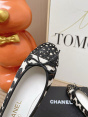 CHANEL 26S BALLET FLATS IN WHITE MIX BLACK LEOPARD PRINT PONY HAIR