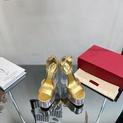 HIGH SANDAL 14CM IN GOLD CALFSKIN AND TRANSPARENT PVC