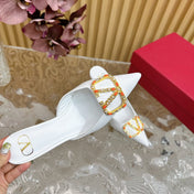 HIGH PUMP MULE 80MM WHITE CALFSKIN