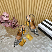 AQUAZZURA 26S SLINGBACK PUMPS 105 MM IN BLACK CALFSKIN WITH CRYSTAL