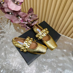 ALAIA MARY JANE PEARL IN GOLD GLOSSY LAMBSKIN