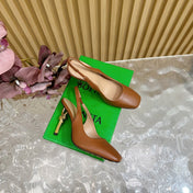 KNOT PUMP 9 CM IN BRONZE BROWN CALFSKIN WITH GOLD FINISHED METAL HEEL