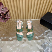 BALMAIN 25S RHINESTONE STILETTO SANDALS 95MM IN DUSTY GREEN CALFSKIN