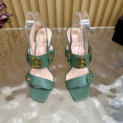 BALMAIN 25S RHINESTONE STILETTO SANDALS 95MM IN DUSTY GREEN CALFSKIN