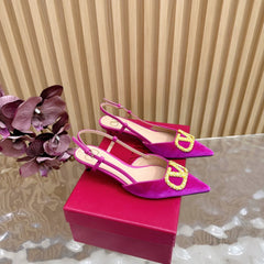 VALENTINO 25S HIGH-HEEL SLINGBACKS IN DARK PINK VELVET WITH GOLD HARDWARE
