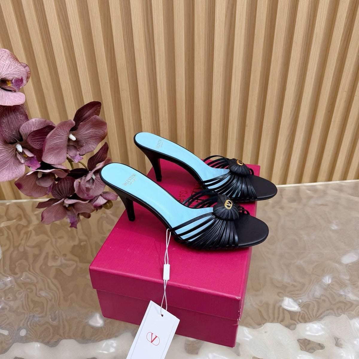 VALENTINO 25S HIGH HEELS WITH THIN STRAPS 80 MM IN BLACK LAMBSKIN