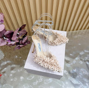 JIMMY CHOO 26S HIGH HEELS 100 MM IN NUDE PINK FABRIC AND LAMBSKIN CRYSTAL STRAPS