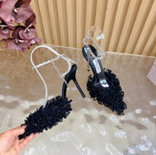 JIMMY CHOO 26S HIGH HEELS 100 MM IN BLACK FABRIC AND LAMBSKIN CRYSTAL STRAPS