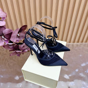 JIMMY CHOO 26S HIGH HEELS 105 MM IN BLACK MESH AND SATIN