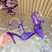 JIMMY CHOO 26S HIGH HEELS 105 MM IN DARK PURPLE MESH AND SATIN