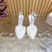 JIMMY CHOO 26S HIGH HEELS 100 MM IN WHITE FABRIC AND LAMBSKIN CRYSTAL STRAPS
