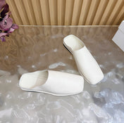 THE ROW 26S SQUARE TOE MULE FLATS IN IVORY WHITE CALFSKIN