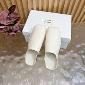 THE ROW 26S SQUARE TOE MULE FLATS IN IVORY WHITE CALFSKIN