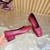 THE ROW 26S SQUARE TOE PUMPS IN DARK RED CALFSKIN WITH BOW