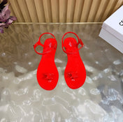 CELINE 26S TRIOMPHE JELLY THONG SANDALS IN BRIGHT RED TPU GOLD HARDWARE