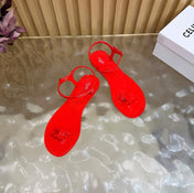 CELINE 26S TRIOMPHE JELLY THONG SANDALS IN BRIGHT RED TPU GOLD HARDWARE