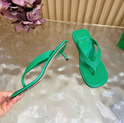 BOTTEGA VENETA 26S HIGH-HEEL THONG SANDALS IN GREEN TPU
