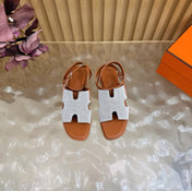 HM 26S SANTORINI SANDALS IN BROWN CALFSKIN AND BEIGE CANVAS