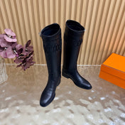 HM 26S PERFORATED HIGH-TOP BOOTS IN BLACK CALFSKIN
