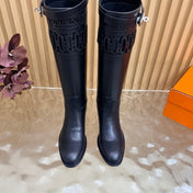 HM 26S PERFORATED HIGH-TOP BOOTS IN BLACK CALFSKIN