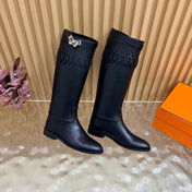 HM 26S PERFORATED HIGH-TOP BOOTS IN BLACK CALFSKIN