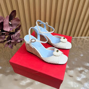VALENTINO 26S WEDGE SANDAL 85 MM IN WHITE CALFSKIN