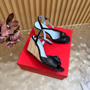 VALENTINO 26S WEDGE SANDAL 85 MM IN BLACK CALFSKIN