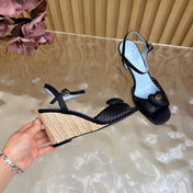 VALENTINO 26S WEDGE SANDAL 85 MM IN BLACK CALFSKIN
